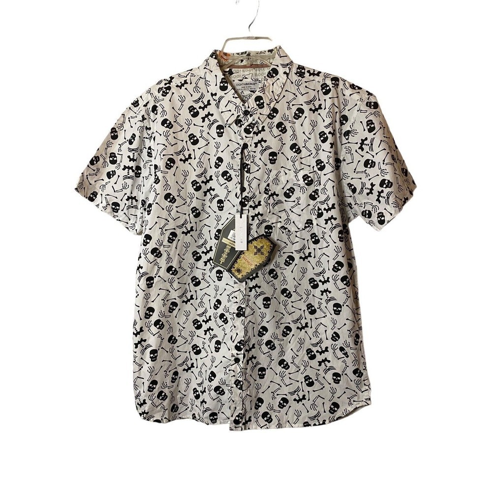 New Eighth Avenue Mens‎ Skull Bones Short Sleeve Button Down Shirt Sz XL